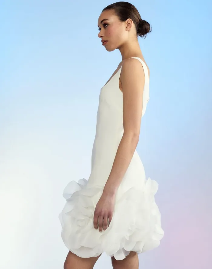 Kourtney Organza Flower Hem Dress 8211 White Women Cynthia Rowley Dresses