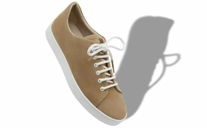 LaceUps Men Manolo Blahnik SEMANADOBeige Suede Low Cut Sneakers