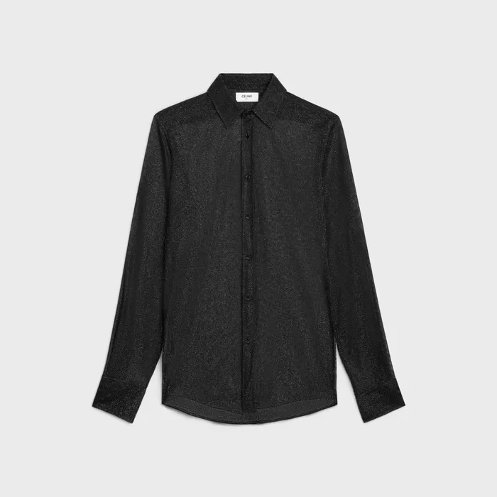 Loose Carnaby Shirt In Lurex Mesh Noirargent Men CELINE SHIRTS