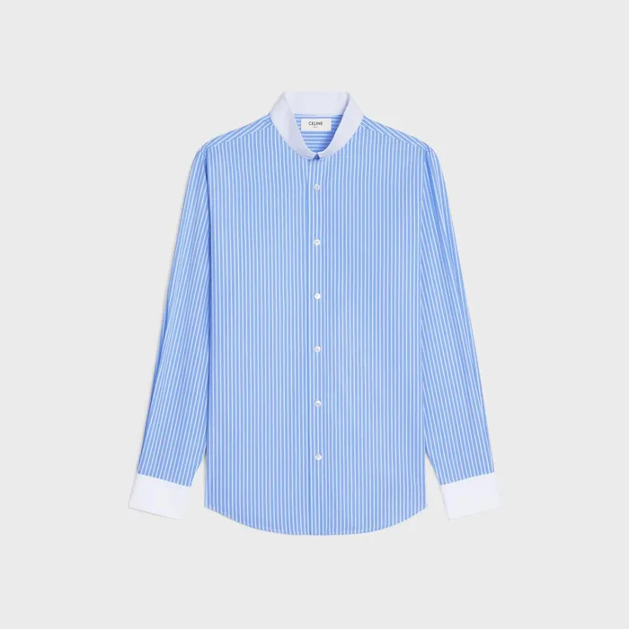 Loose Shirt With Inverted Collar In Striped Cotton Cielblanc Men CELINE SHIRTS Loose Shirt With Inverted Collar In Striped Cotton Cielblanc Men CELINE SHIRTS