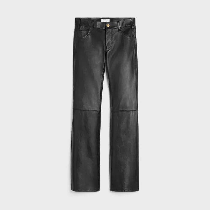 Low Flare Jeans In Soft Lambskin Black Women CELINE LEATHER AND SHEARLING