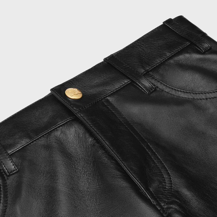 Low Flare Jeans In Soft Lambskin Black Women CELINE LEATHER AND SHEARLING