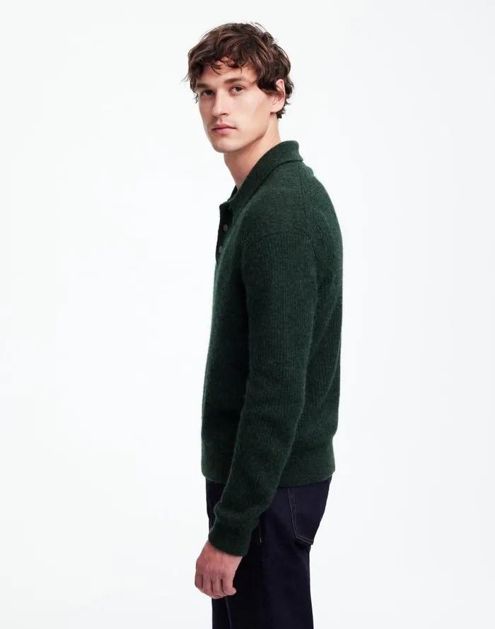 Madewell AlpacaBlend Sweater Polo Shirt Heather Black Pine Men Sweaters