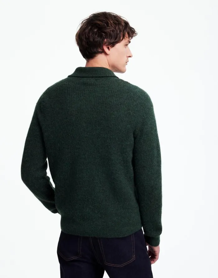Madewell AlpacaBlend Sweater Polo Shirt Heather Black Pine Men Sweaters