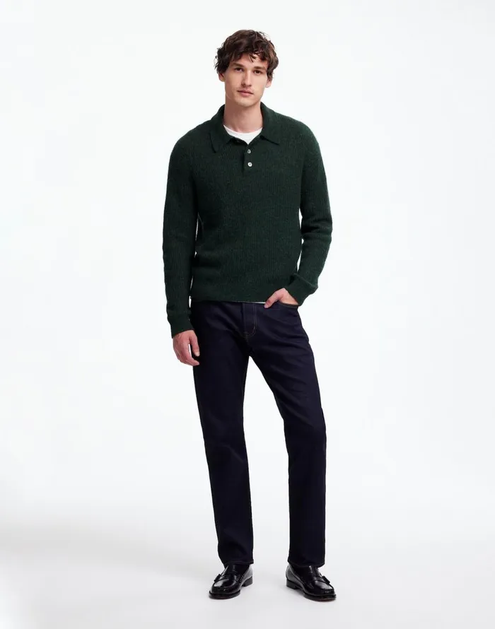Madewell AlpacaBlend Sweater Polo Shirt Heather Black Pine Men Sweaters