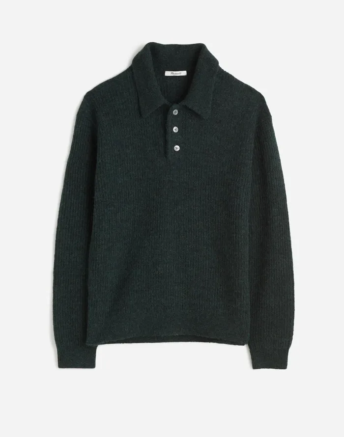 Madewell AlpacaBlend Sweater Polo Shirt Heather Black Pine Men Sweaters