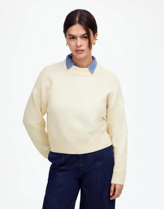 Madewell Boxy Crewneck Sweater In SoftWool Hthr Cloud Women Sweaters