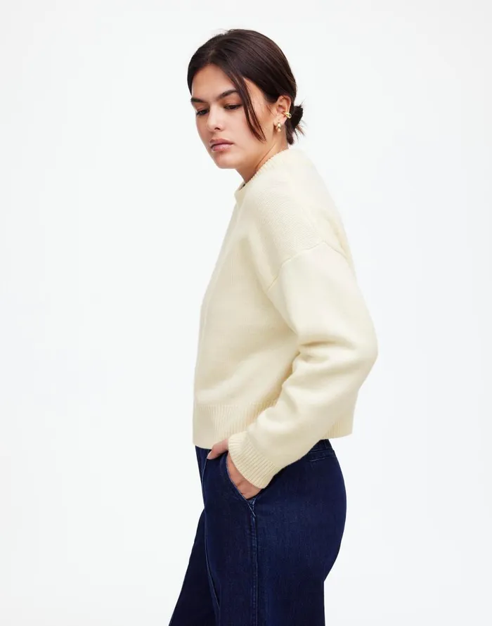 Madewell Boxy Crewneck Sweater In SoftWool Hthr Cloud Women Sweaters