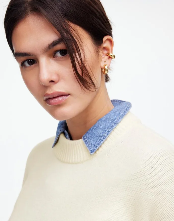 Madewell Boxy Crewneck Sweater In SoftWool Hthr Cloud Women Sweaters