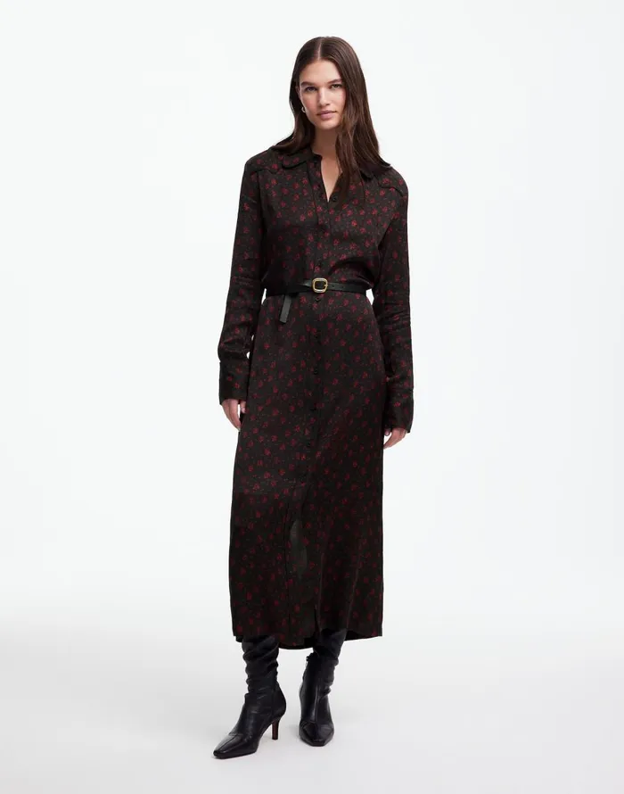 Madewell ButtonFront Midi Shirtdress In Floral Bright Cherry Women Dresses