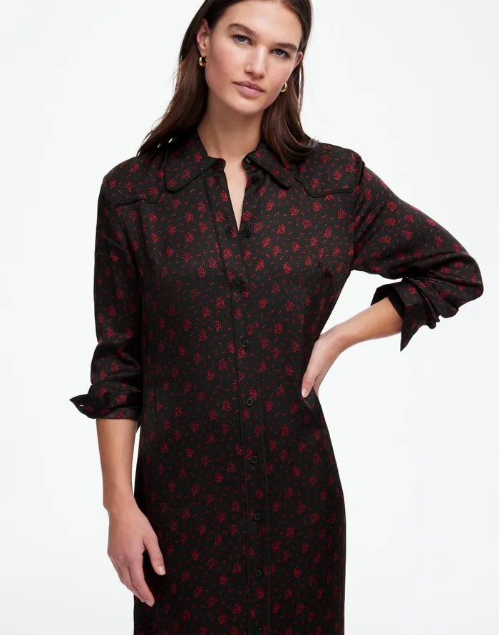 Madewell ButtonFront Midi Shirtdress In Floral Bright Cherry Women Dresses