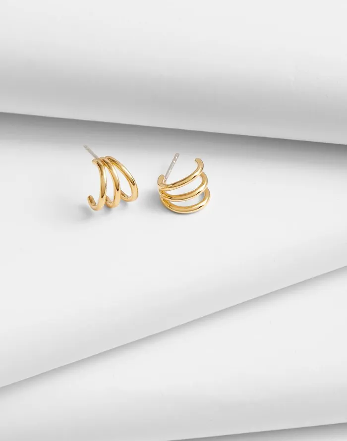 Madewell DemiFine Triple Ring Huggie Hoop Earrings 14k Gold Women Jewelry