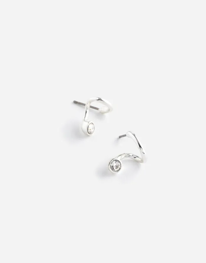 Madewell Floating Crystal Huggie Hoop Earrings Polished Silver Women Jewelry