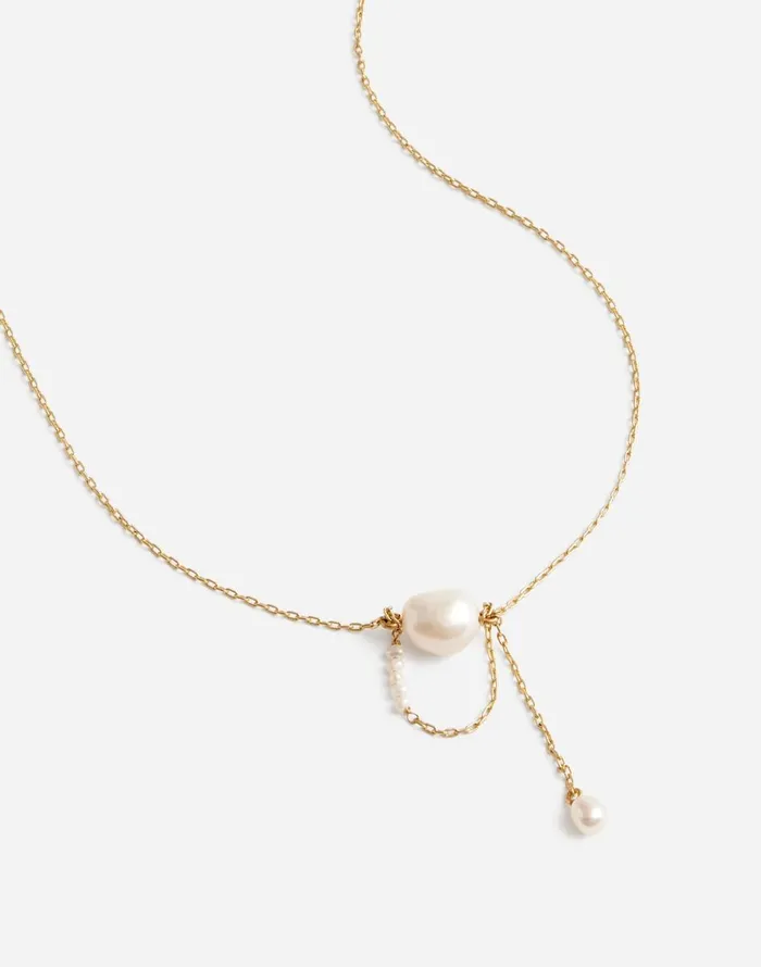 Madewell Freshwater Pearl Drop Necklace Vintage Gold Women Jewelry