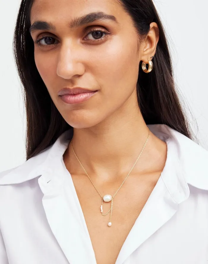 Madewell Freshwater Pearl Drop Necklace Vintage Gold Women Jewelry