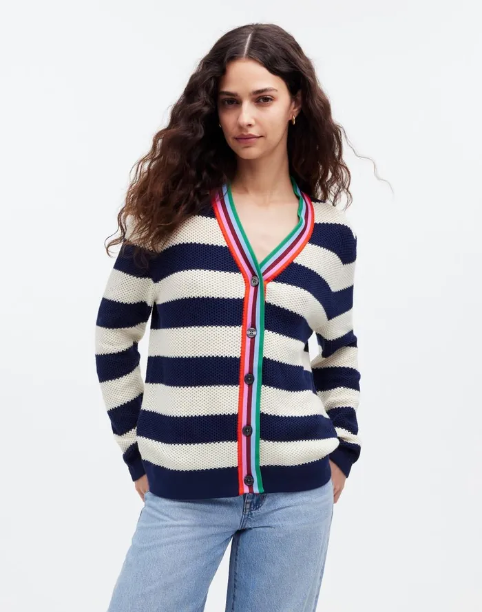 Madewell KULE The Raven Cardigan Navy Cream Women Sweaters