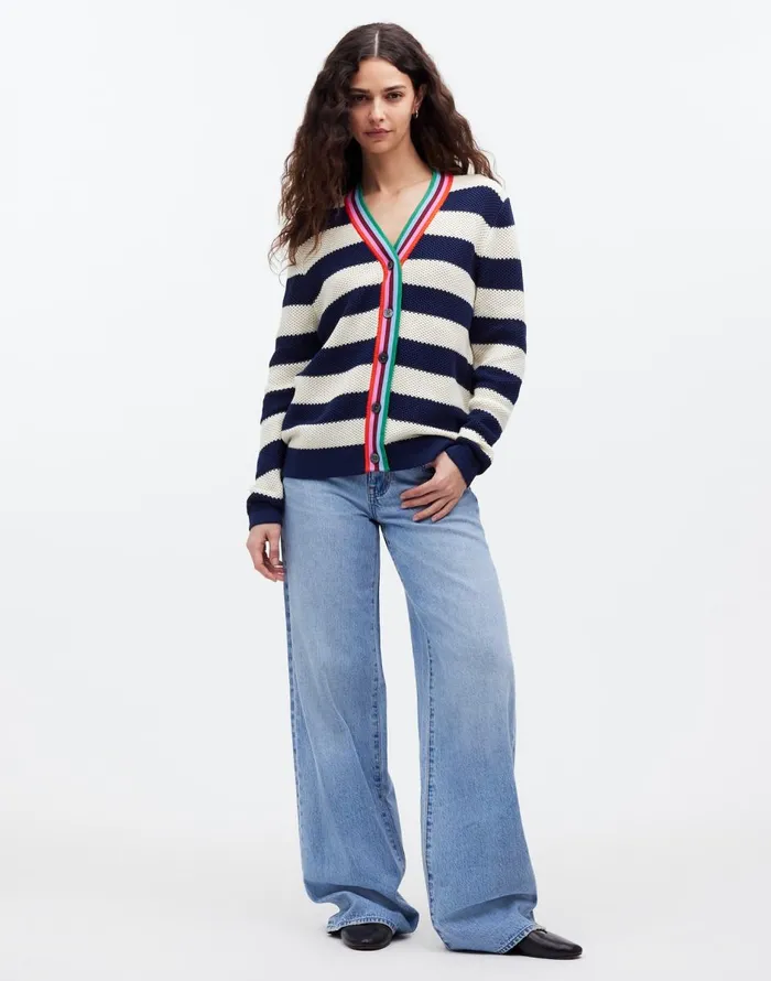 Madewell KULE The Raven Cardigan Navy Cream Women Sweaters