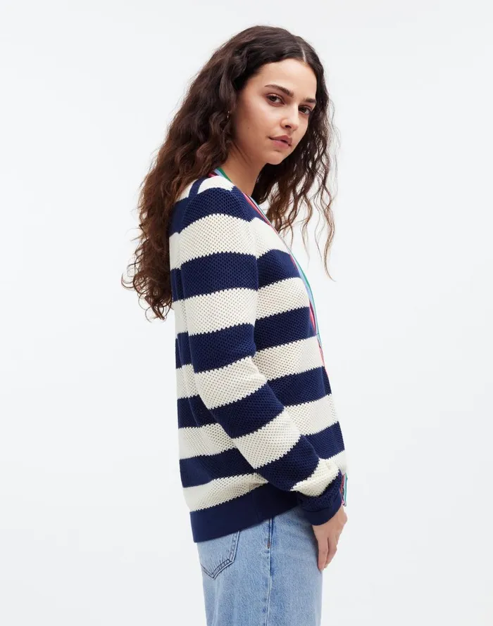 Madewell KULE The Raven Cardigan Navy Cream Women Sweaters