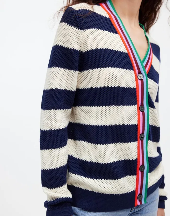 Madewell KULE The Raven Cardigan Navy Cream Women Sweaters