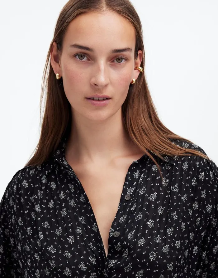 Madewell LongSleeve ButtonFront Top True Black Women Tops and Shirts
