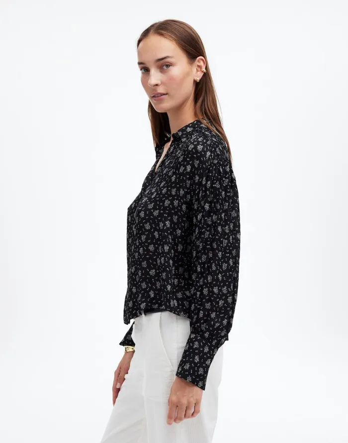 Madewell LongSleeve ButtonFront Top True Black Women Tops and Shirts