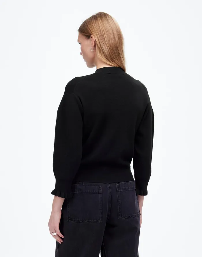 Madewell Merino Wool Ruffle Mockneck Sweater True Black Women Sweaters