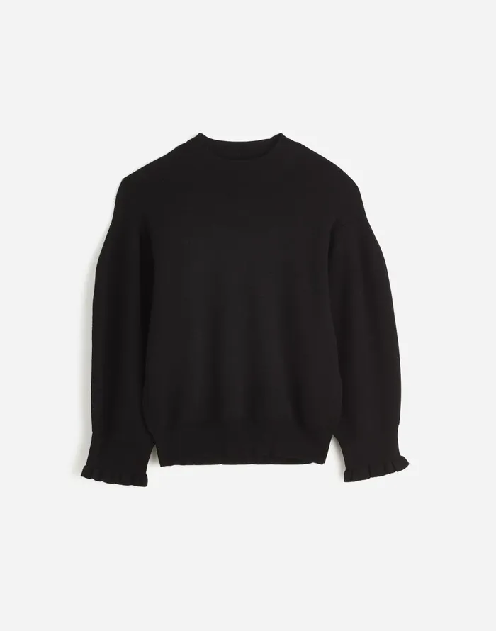 Madewell Merino Wool Ruffle Mockneck Sweater True Black Women Sweaters