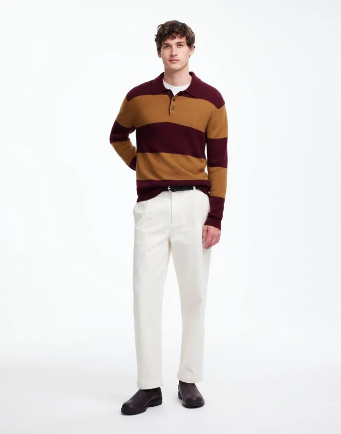 Madewell RugbyStripe Sweater Polo Shirt In SoftWool Heather Berry Men Shirts