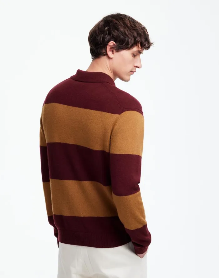 Madewell RugbyStripe Sweater Polo Shirt In SoftWool Heather Berry Men Shirts