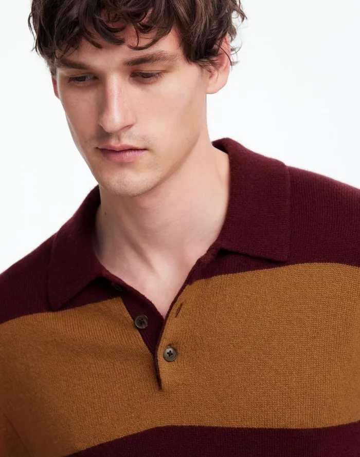 Madewell RugbyStripe Sweater Polo Shirt In SoftWool Heather Berry Men Shirts