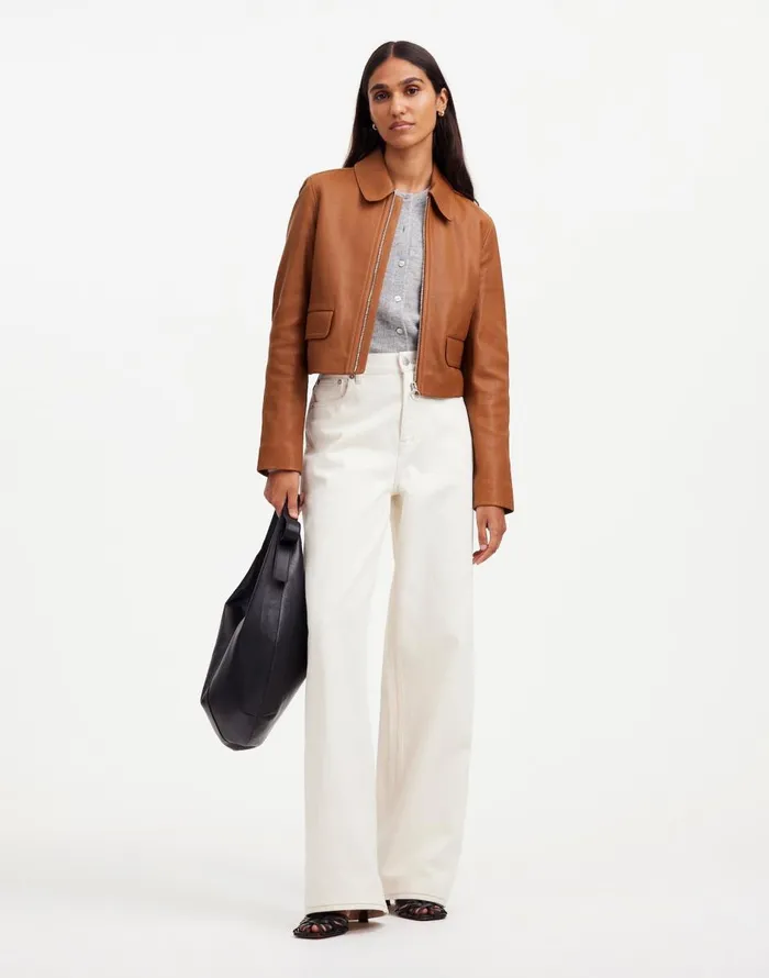 Madewell Shrunken ZipFront Jacket In Leather Cinnamon Stick Women Coats Jackets