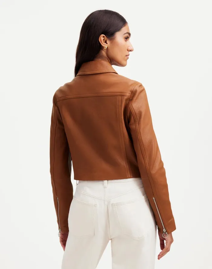 Madewell Shrunken ZipFront Jacket In Leather Cinnamon Stick Women Coats Jackets