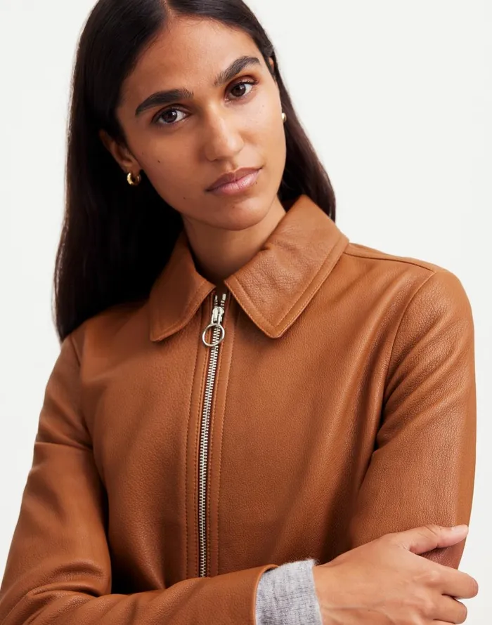 Madewell Shrunken ZipFront Jacket In Leather Cinnamon Stick Women Coats Jackets