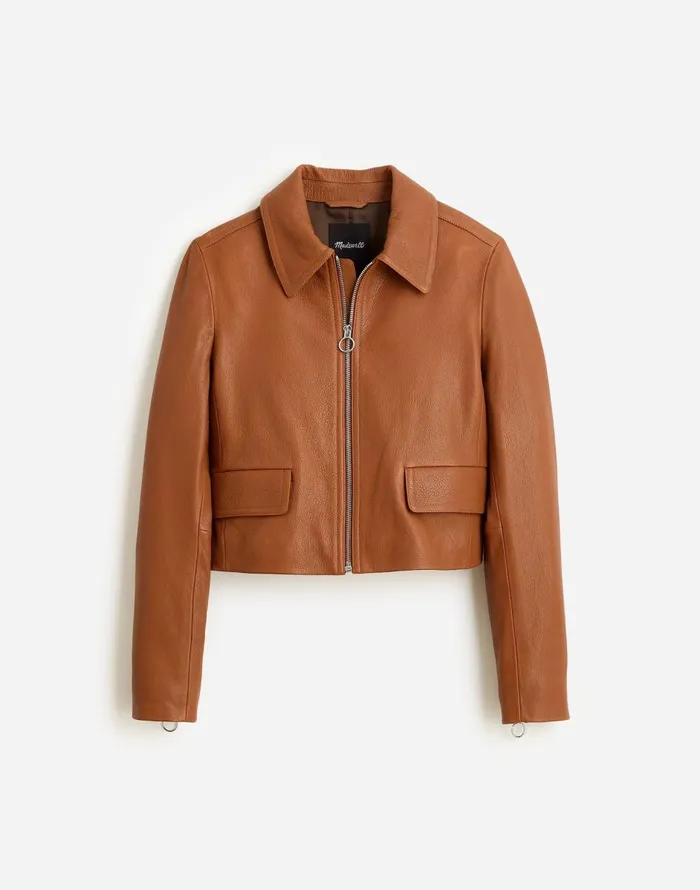 Madewell Shrunken ZipFront Jacket In Leather Cinnamon Stick Women Coats Jackets