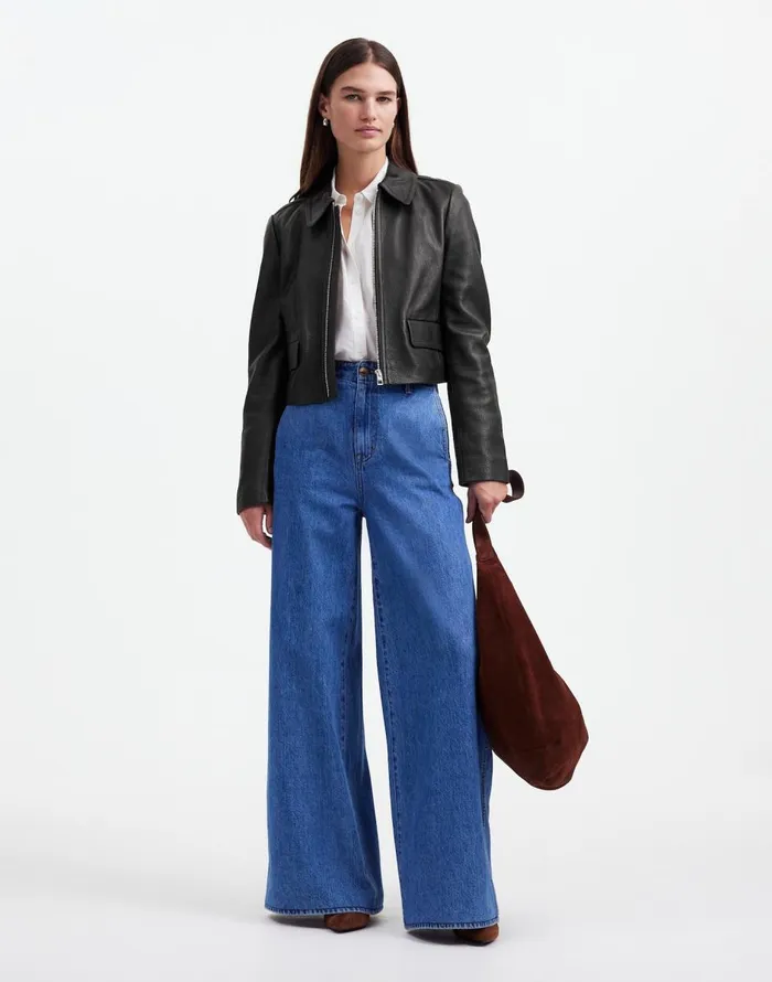 Madewell Shrunken ZipFront Jacket In Leather True Black Women Coats Jackets