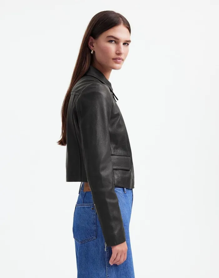 Madewell Shrunken ZipFront Jacket In Leather True Black Women Coats Jackets