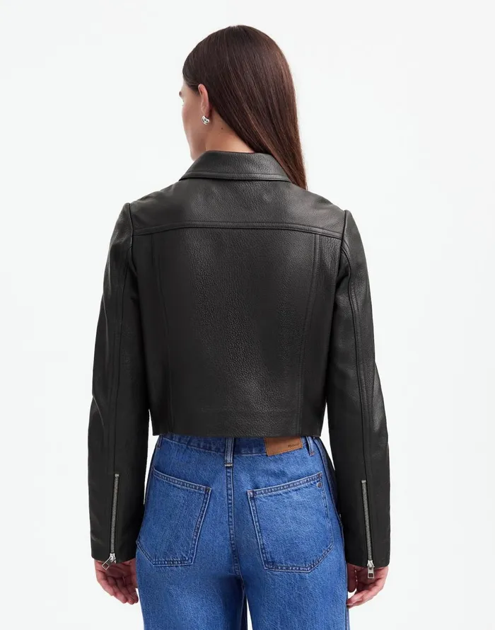 Madewell Shrunken ZipFront Jacket In Leather True Black Women Coats Jackets