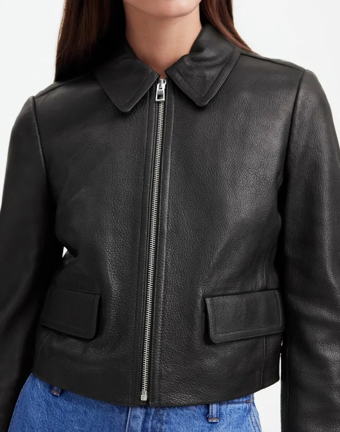Madewell Shrunken ZipFront Jacket In Leather True Black Women Coats Jackets
