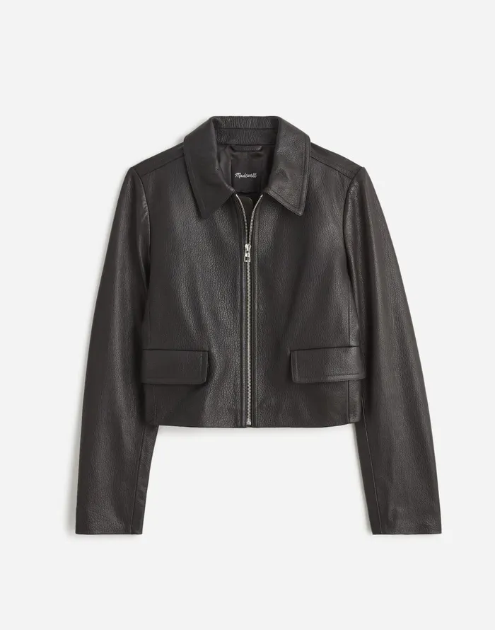 Madewell Shrunken ZipFront Jacket In Leather True Black Women Coats Jackets