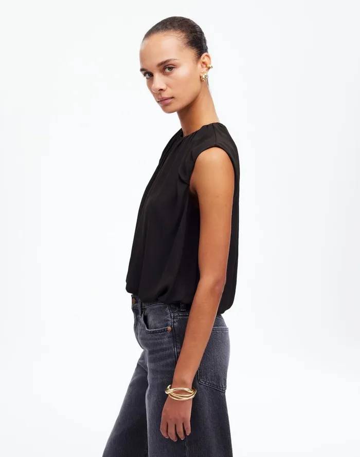 Madewell Sleeveless Bubble Top In Chiffon True Black Women Tops and Shirts