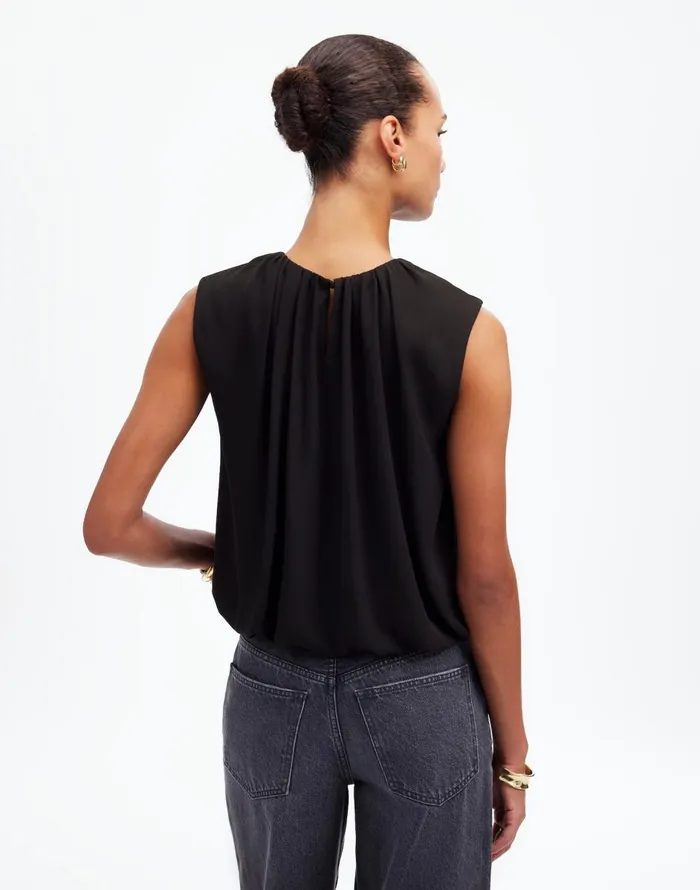 Madewell Sleeveless Bubble Top In Chiffon True Black Women Tops and Shirts
