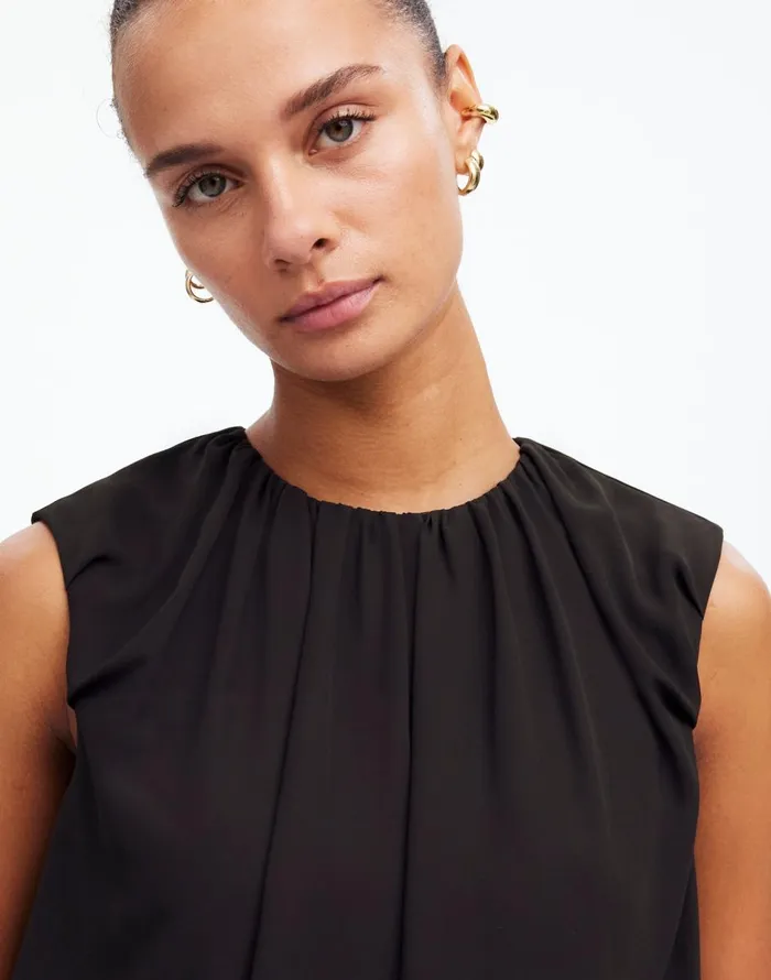 Madewell Sleeveless Bubble Top In Chiffon True Black Women Tops and Shirts