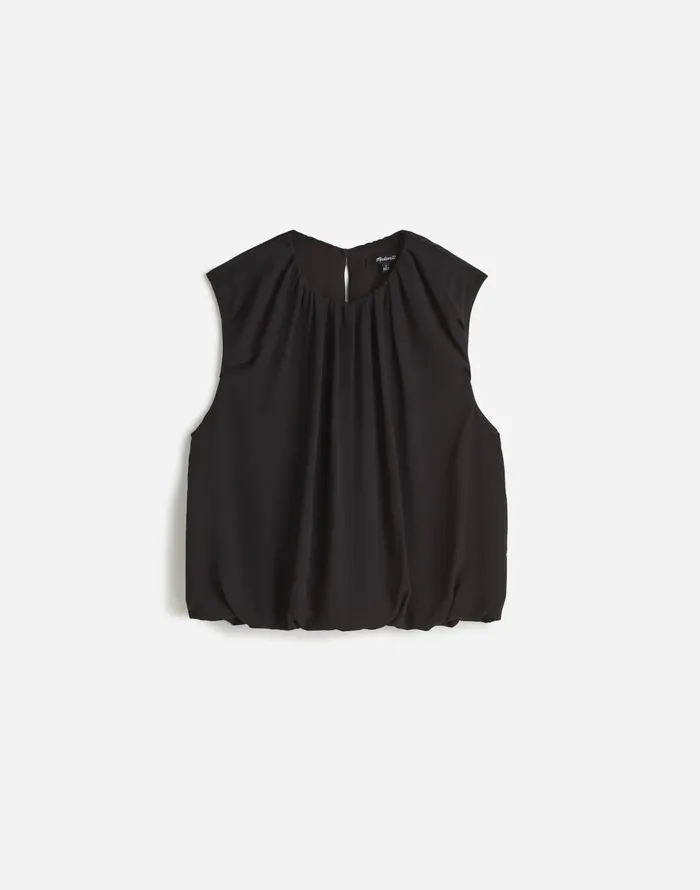 Madewell Sleeveless Bubble Top In Chiffon True Black Women Tops and Shirts