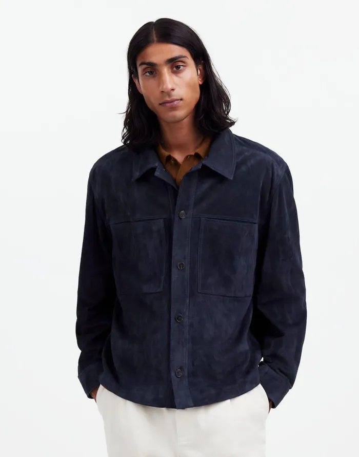 Madewell Suede Leather Boxy ShirtJacket Dark Indigo Men Coats Jackets