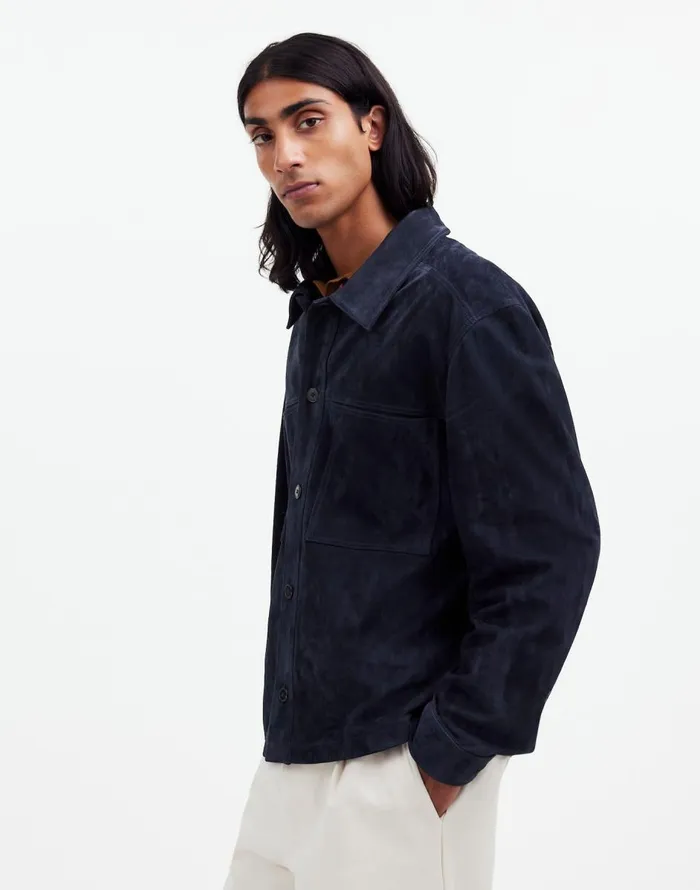 Madewell Suede Leather Boxy ShirtJacket Dark Indigo Men Coats Jackets