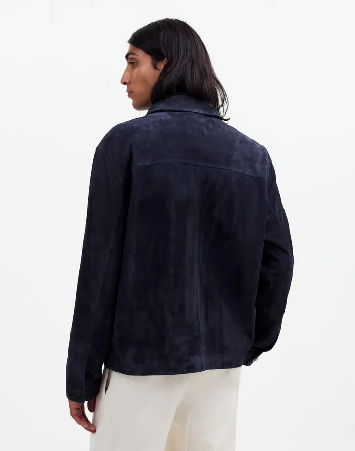 Madewell Suede Leather Boxy ShirtJacket Dark Indigo Men Coats Jackets