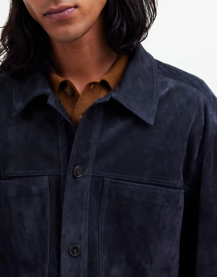 Madewell Suede Leather Boxy ShirtJacket Dark Indigo Men Coats Jackets