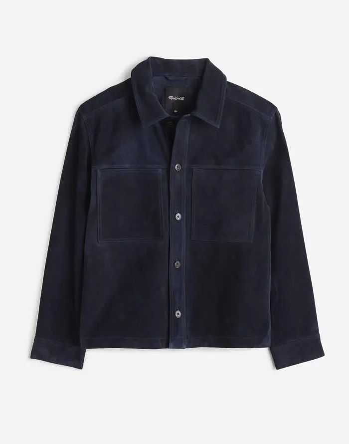 Madewell Suede Leather Boxy ShirtJacket Dark Indigo Men Coats Jackets