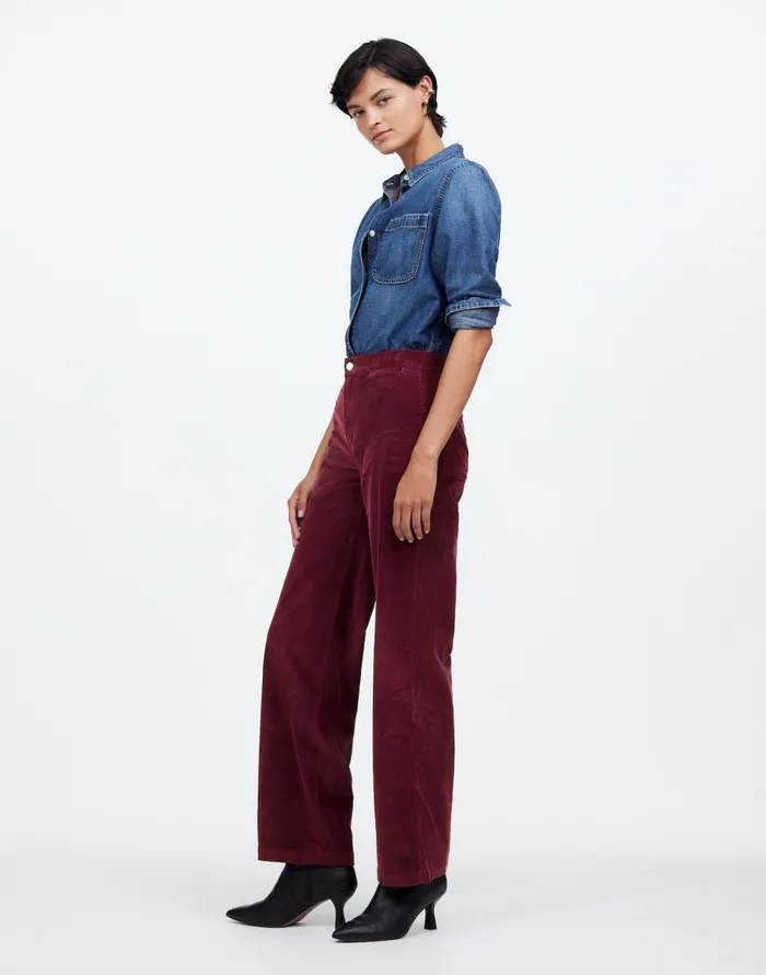 Madewell The Emmett WideLeg Pant In Corduroy Welt Pocket Edition Bordeaux Women Pants