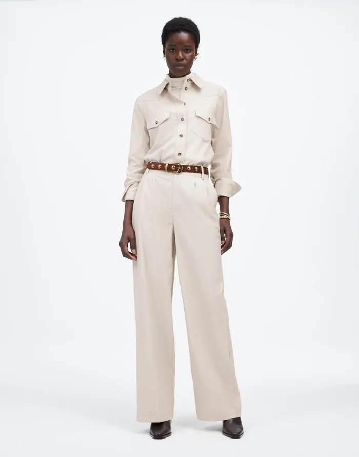 Madewell The Harlow WideLeg Pant In Flannel Pebble Stone Women Pants